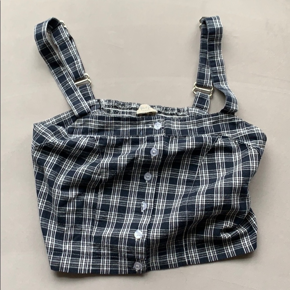 Brandy Melville J Galt Blue Plaid Button Tank RARE